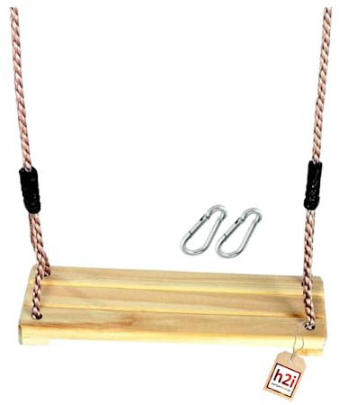 H2I Holzschaukel – Höhenverstellbarer Schaukelsitz 39 x 13 cm, Robuste & wetterfeste Verarbeitung, Für Indoor & Outdoor, Stabile Seile & Hohe Belastbarkeit