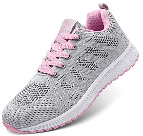 ANBIWANGLUO Baskets pour Femmes Chaussures de Course athlétiques Chaussures de Marche à Lacets Chaussures de Sport en Plein air Respirantes pour Le Jogging Gris Rose 37 EU