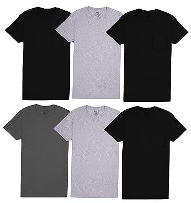 Fruit of the Loom Men's Pocket T-Shirt Multipack Underwear, Undershirt-6 Pack-Colors May Vary, XXL (Pack of 6)