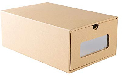 Lihuzmd Scatole di Scarpe di Cartone, Tipo di Cassetto con Finestre Trasparenti Carta Kraft Spessa Contenitore Impilabile Traspirante per Scarpe, Lime, Vestiti O Giocattoli,Beige,21X30X12CM
