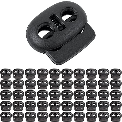 Kordel Stopper, 2-Loch, 50 Stück, Schwarz, für bis Ø 4 mm Kordeln, Band Klemme Jacke, Bekleidung, Rucksack, Gummikordel Stopper, Schnellverschluss Schnürsenkel, Schnur Rutsche, Tanka Kordelstopper