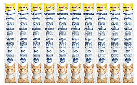 GimCat Sticks Lachs & Forelle - Softe Kaustangen mit hohem Fleischanteil und ohne Zuckerzusatz - 1 Multipack (10 Sticks)
