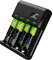 Green Cell VitalCharger Ladegerät + 2X AA 2000mAh + 2X AAA 800mAh für NI-MH AA AAA R6 R03 Mignon Akku. Mit Micro USB-C. 4-Kanal-Ladesystem - lädt ab 1 bis 4 AA oder AAA, LED-Signalisierung