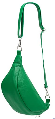 SH Leder ® echt Leder Hüfttasche Damen Herren Unisex Gürteltasche für Festival Reise Bauchtasche mittelgroße Crossbody Bag Frauen Ledertasche 32x17cm Marie G528 (Blattgrün)