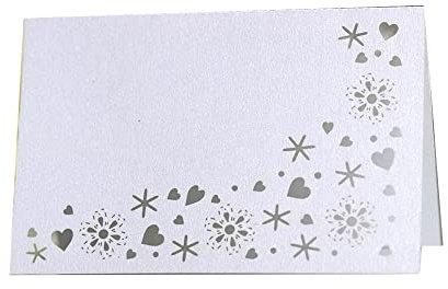 GIVBRO Tischkarten mit Schneeflocken-Motiv, gefaltet, für Hochzeit, Party, Sitzkarte, weiß, 50 Stück