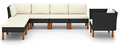 Gecheer 7-TLG. Gartenlounge Set Polyrattan, Gartensofa mit Auflagen, Gartenmöbel Lounge XXL, Loungemöbel, Terrassenmöbel, Outdoor Sitzgruppe, Sitzgarnitur Gartengarnitur Schwarz
