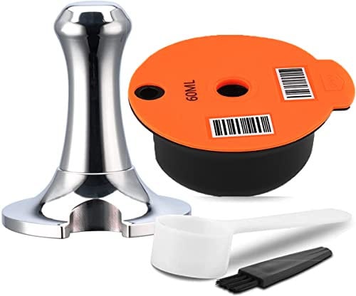 Refillable Coffee Capsules, Stainless Steel Coffee Pods Compatible with Tassimo Machines (60ML Red +Tamper)