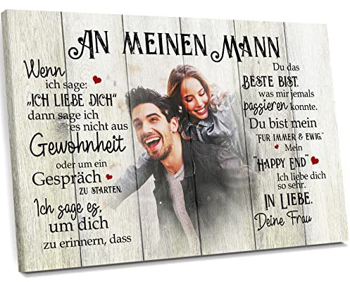 Love Faith Mein Happy End (an ihn) Paar-Leinwand 60 x 40 cm - Personalisiertes Wandbild als Geschenk für Mann/Freund mit eigenem Foto als Partnergeschenk zum Jahrestag