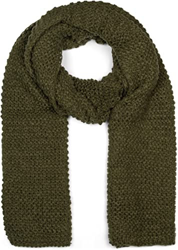 styleBREAKER Damen langer Strick Schal mit Wellen Strickmuster, warmer Winter Strickschal Einfarbig 01018168, Farbe:Oliv