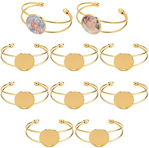 SUNNYCLUE 10 Stück 25 mm Cabochon Lünette Tablett Blank Armreif Verstellbares Rundes Armband Blank Manschette Armreif Armbänder Für Die Schmuckherstellung Bulk Messing Armbänder Rohlinge Handwerk Erwa