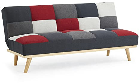 Home Detail 3 Seater Fabric Sofa Bed Patchwork Red Grey Charcoal Clic-Clac Recliner