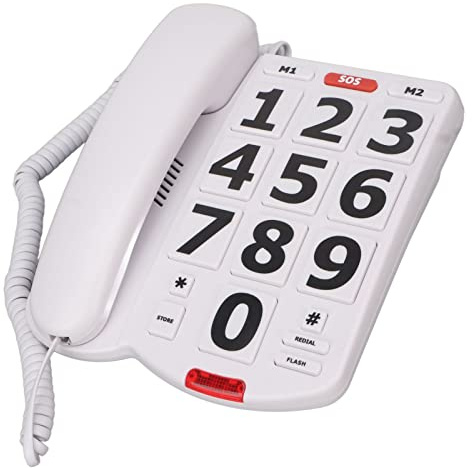 Telefono con pulsanti grandi per anziani, volume elevato, pulsanti grandi, volume regolabile, telefono fisso con filo per anziani, bianco