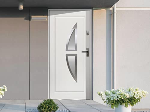 Vente-unique-Puerta de entrada de acero acristalada con inox Alt. 207 x Ancho 100 cm blanco - abre a la izquierda - COVAS