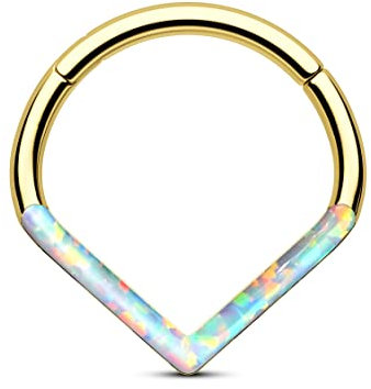 CM Crareesi Mania V-Form Septum Piercing Ring Gold 16G Opal Daith Piercing Schmuck 316L Chirurgenstahl Hoop Ohrringe Nasenringe Septum Creolen Daith Helix Conch Piercing Schmuck (Gold-10mm)