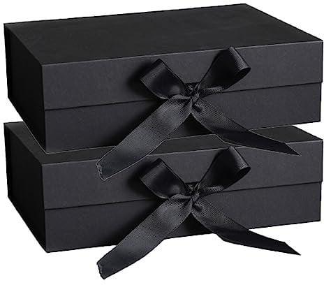 DAWNTREES 2 Pack Gift Box with Lid for Presents,26x19x8 cm,with Ribbon and Magnetic, Gift Box Large Closure for Christmas, Hanukkah, Fathers Day, Weddings, Birthdays, Grooms Gifts