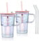 Joeyan 430 ML Irisé Verre avec Couvercle Anse et Paille,Gobelet Bubble Tea avec Motif de Panda,Verre à Smoothie de Conception Hermétique et étanche,Tasse à Café Glacé,pour Milkshakes Jus Thé,2 Pcs
