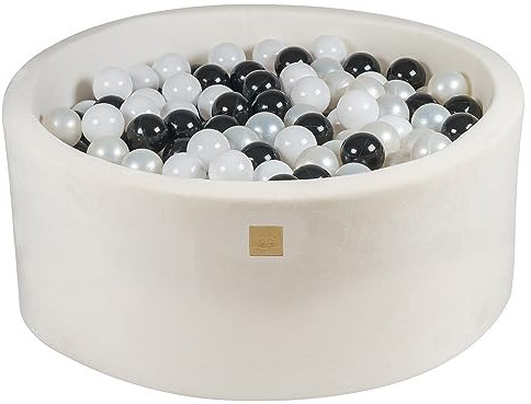 MEOWBABY Piscine à Balles pour Bébé - Rond 90x40cm Fosses a Boules pour Enfants avec 300 Balle, Velvet, Blanc: Blanc/Perle Blanc/Noir
