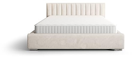 Polsterbett Berlin Set mit Lattenrost Metallrahmen Doppelbett Größen 120 bis 180 BEIGE 180cm X 200cm