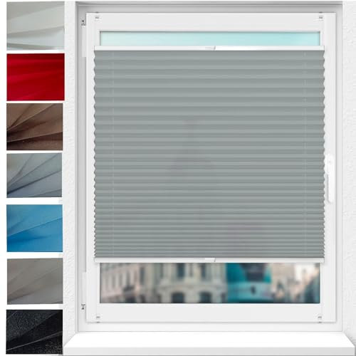 Plissee nach maß,Plissee Faltrollo 35 x 120 cm Blickdicht Easyfix Sonnenschutz Jalousie Plisseerollo für Fenster & Tür Blickdichtes Falt-Rollo, für Fenster, Hellgrau