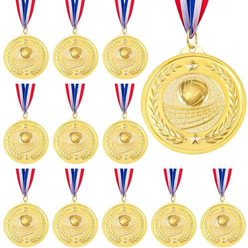 Caydo 12-Stücke-Volleyball-Medaillen Goldene Metallmedaillen für Auszeichnungen für Kinder Erwachsene Bevorzugungen für Volleyball-Sport-Spiele-Party, 5 cm