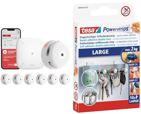X-Sense XS01-M ProConnected Rauchmelder mit SBS50 Basisstation & tesa Powerstrips Large Doppelseitige Klebestreifen zur Montage von Gegenständen auf glatten Oberflächen