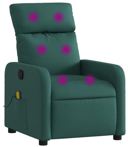 vidaXL Massagesessel, Sessel Verstellbare Rückenlehne Fußteil, Fernsehsessel Relaxsessel mit Liegefunktion, Liegesessel Polstersessel Ruhesessel, Dunkelgrün Stoff