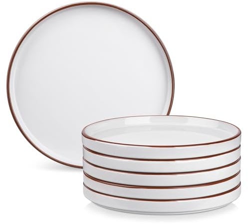 vancasso Dessertteller 6er set, 21,2 cm weiße Steingut Speiseteller, Mikrowelle, Backofen und spülmaschinenfest, kratzfest modernen rustikalen Stil Steingut Geschirr für Küche