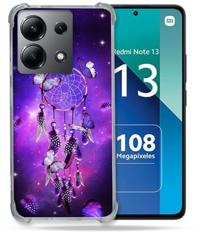 Cokitec Schutzhülle für Xiaomi Redmi Note 13 4G Zen, verstärkt, stoßfest, Motiv Traumfänger und Schmetterlinge