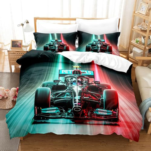 ZZTBQ - Bettwäsche Set 155x220 - Kinder Bettwäsche Set - F1-Rennen Auto Sportwagen Geometrische Formel Rennwagen - Bettbezug und Kissenbezug für Kinder Jungen Mädchen Jugend Schlafzimmer