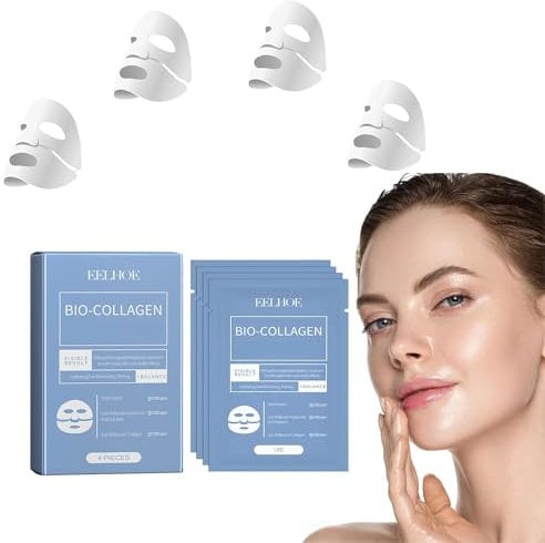 Korean Bio-Collagen Real Deep Mask, 4pcs Anti-Falten Lifting Gesichtsmaske, Collagen Mask Overnight, Kollagen Reverse Film Lösliche Kollagen Sheet Mask mit hydrolysierten Kollagenen