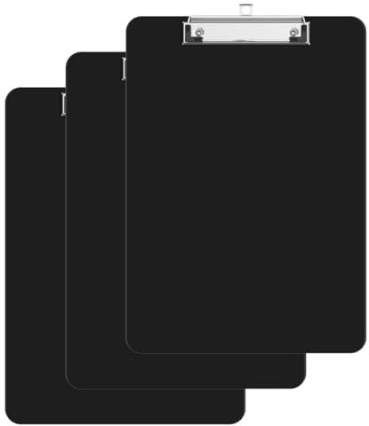 FKWKUW 3Pcs Porte-Bloc, Porte Bloc A4 avec Pince, Plaque À Écrire, Planchette À Pince pour Dossier Document Papier Menu, 215/310 Mm, Noir