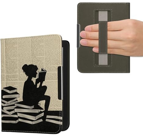 kwmobile Custodia Cinturino Mano Compatibile con KoboClara BW/Colour Cover - eBook Reader Case - Cover eReader Simil Pelle Ragazza e Libri