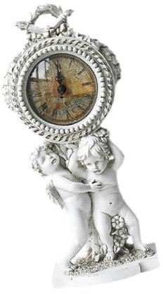 kowaku Schreibtischuhr mit Engelsstatue, Love Cherub, Kaminuhr, feine Handwerkskunst, Vintage-Design, Tischuhr, Ornament für die Bar im Freien, Weiß