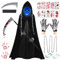 Costume da falce per Halloween, per bambini, set di maschere luminose, costume da falce