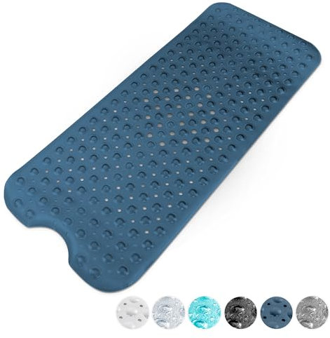 KEPLIN Premium Non-Slip Bath Mat - 200 Suction Cups, BPA, Latex Free, Mildew Resistant, Machine Washable - Safe, Durable & Comfortable for Bathroom Tubs (Dark Blue, Bath, 100 x 40cm)