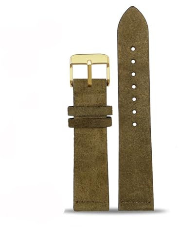 DKWOIS 16mm 18mm 20mm 22mm Frosted Wildleder Vintage Echtleder Armband for Tissot Tudor Armband Weiches Uhrenarmband Schwarz Braun Khaki(Army green-gold,18mm)