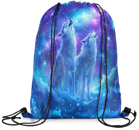 Loussiesd Wolf Turnbeutel 30x40cm Kinder Wölfe heulen Rucksack mit Kordelzug Yoga Gym Schwimmstrand Einkaufssack Tierwölfe Sportbeutel Sporttasche Wasserdicht TraumlilaSportsack Gym Sack