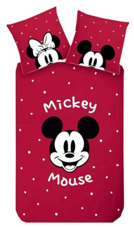 Disney Renforcé Wende Bettwäsche 135x200cm Mickey Mouse Minnie Schleife Rot Weiß Wende Reißverschluss