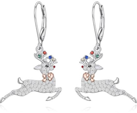 Running Rentier Ohrringe für Damen Mädchen Weihnachten Schmuck 925 Sterling Silber Lever-Back Rentier Dangle Drop Ohrringe Geschenke für Weihnachten
