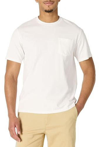 Amazon Essentials Herren T-Shirt aus Schwerer Baumwolle mit Brusttasche in Lockerer Passform, Weiß, XL