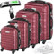 tectake® 4tlg. Hartschalenkoffer Set, Reisekoffer Set mit Rollen, Hartschale aus ABS, Koffer Set mit Teleskopgriff und Schloss, inkl. Kofferwaage und Kofferanhänge, Trolley Größen S-M-L-XL - weinrot