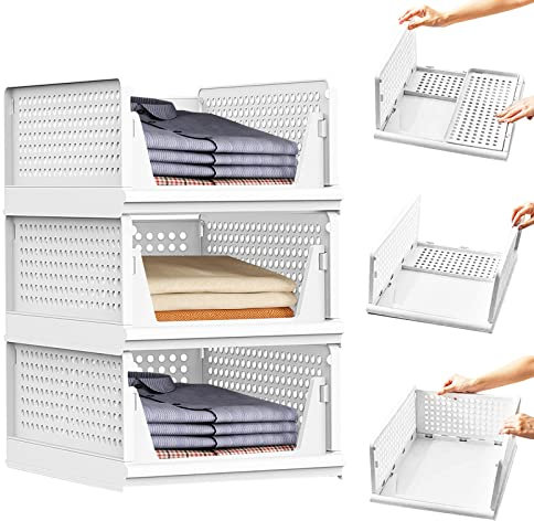 3 stapelbare Kleiderschrank-Schubladen, 33,2 x 18,3 x 43,2 cm, Schrankregal, Organizer mit abnehmbaren Boxen, Aufbewahrungslösung für Kleiderschränke, Schränke und Wohnwagen