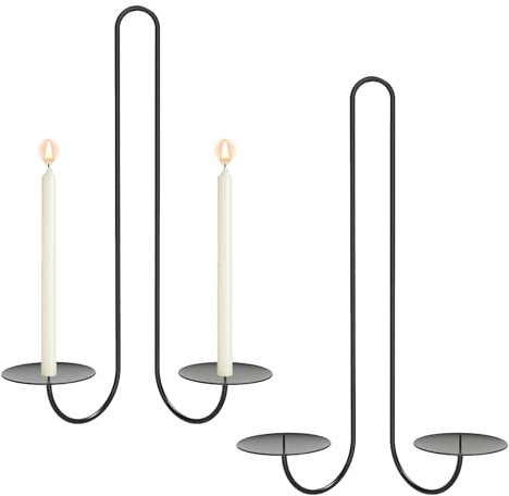 Libra Style Black Wrought Iron Wall Candle Holder Set of 2, Rustic Home Decor for Living Room, Dining Room & Fireplace, Perfect Housewarming Gift for Wall Sconces with Easy Installation