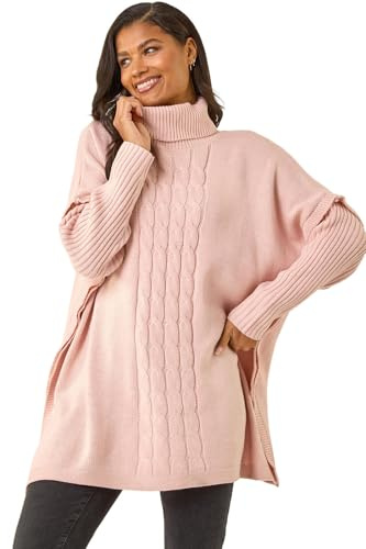 Roman Originals Cable Knit Roll Neck Poncho Jumper for Women UK - Ladies Everyday Autumn Winter Comfy Soft Evening Vacation Work Party Night Out