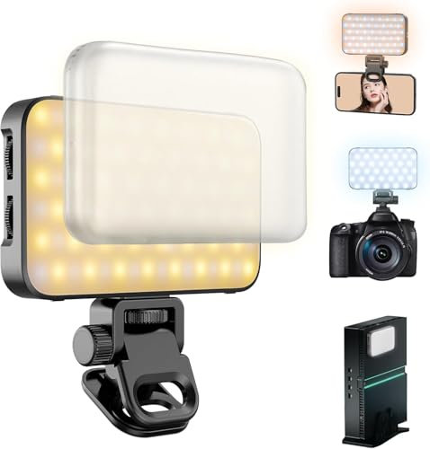 96 LED Selfie Light with Soft Diffuser & Built-in Stand, Rechargeable Clip Fill Video Conference Light for Phone, iPhone, iPad, Camera, Laptop, for Makeup, TikTok, Vlog, and Video Calls