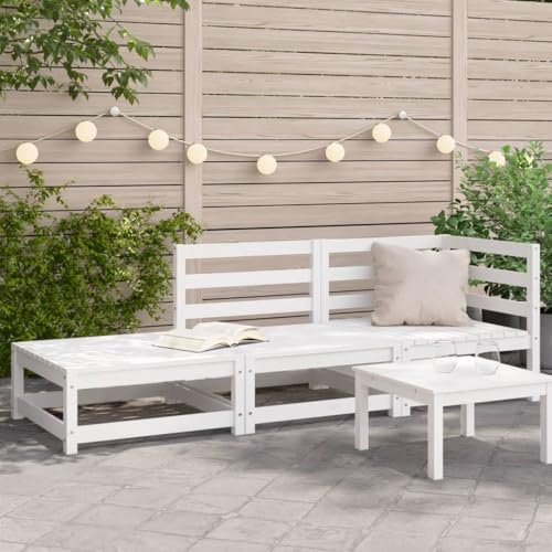 Xichuzi Gartensofa mit Hocker 2-Sitzer Weiß Massivholz Kiefer, Balkonmöbel, Gartenlounge, Gartenmöbel, Balkon Sofa, Terrassen Sofa, Terrassenmöbel - 837971