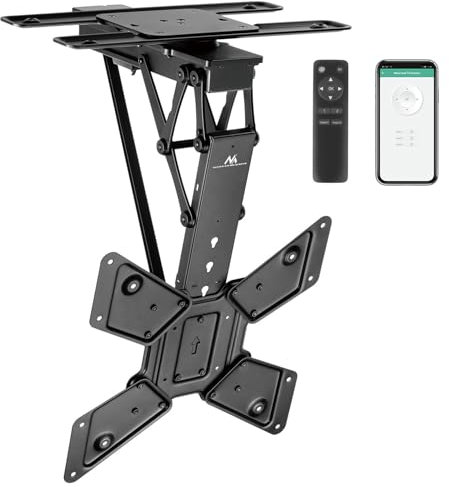 Maclean Electric Soporte de Techo para Televisores de 23 a 65 | Motorizado y Plegable | App Tuya y Control Remoto | Carga MAX. 30 kg | Giro de ±90° | Inclinable de 0° a -75° | VESA 100x100–400x400