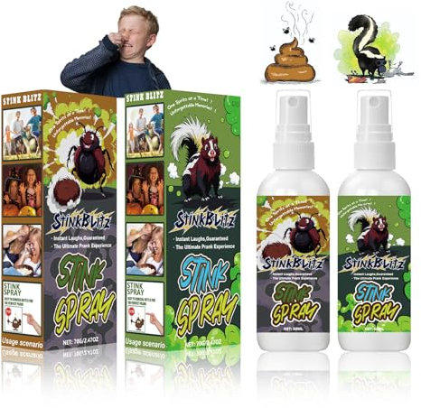 StinkBlitz Spray Puant Liquide, Spray de Broma con Olor fecal y axilar Realista, portátil para Fiestas y bromas de Carnaval Bromas de Carnaval, bromas Divertidas, 2×50ml
