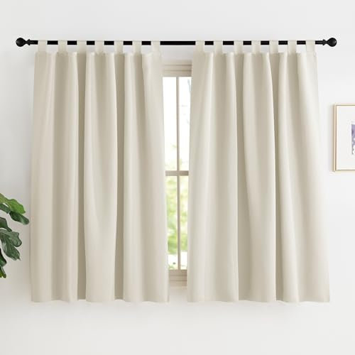KGORGE Verdunklungsvorhänge Beige Kurze Gardinen Schlaufenschal 2er Set H 150 x B 140 cm Thermovorhang gegen Kälte und Hitze Vorhang Blickdicht Kurz mit Schlaufen, Hellbeige