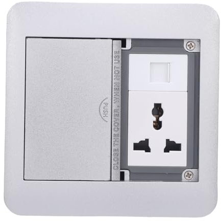 Floor Power Socket, 4000W 16A Silver 3 Prong Outlet Box Recessed Power Strip Floor Socket Box Double Door Recessed Floor Power Strip for Home, Office, Shopping Mall
